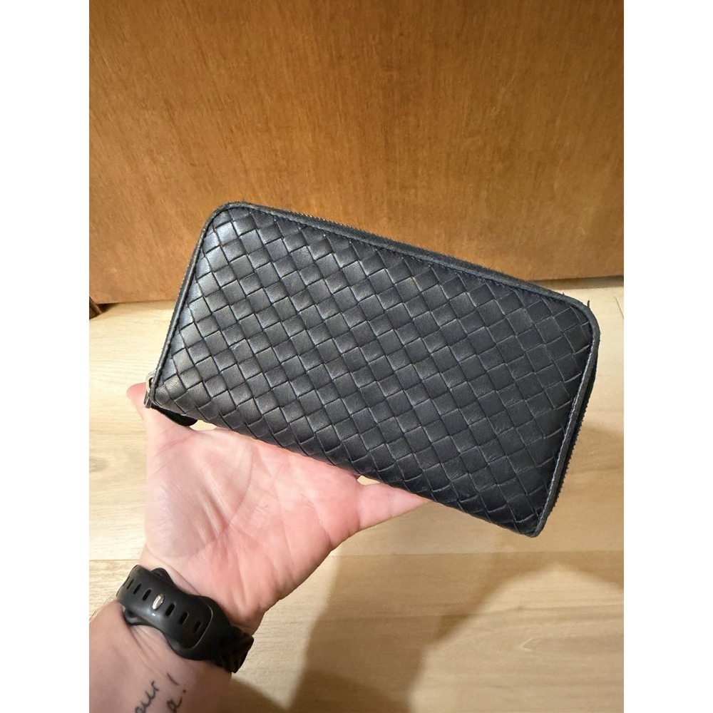 BOTTEGA VENETA Intrecciato Zippy Long Wallet Black Leather Zip Soft Woven - Picture 5 of 11